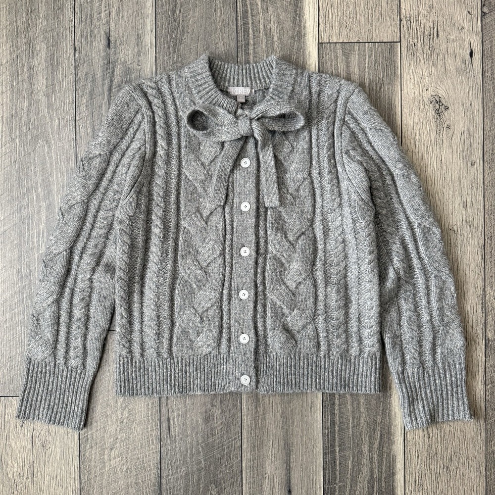 J.Crew Cardigan Coquette Sweater Gray Wool Alpaca Blend Cottage Preppy Womens M - Picture 1 of 16